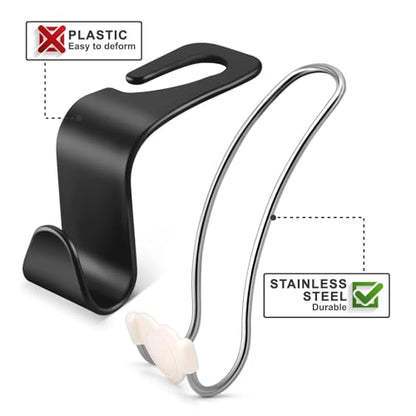 Heavy Duty Car Seat Headrest Hooks for Purse, Backpack Grocery Bags-2 PackMetal Auto Backseat Organizer with Non-Slip Rubber Covers – Multi-Purpose Hanging Hooks for Home, Office & Door