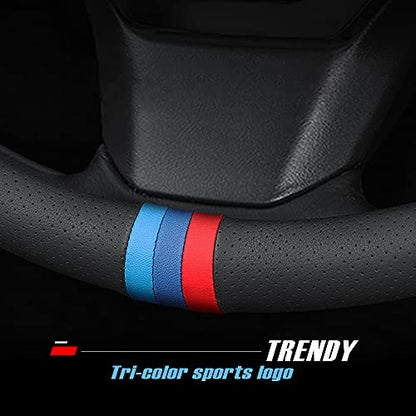 HAOTULE New Nappa Leather car Steering Wheel Cover, Universal 15 inch Black - color: Black(red and Blue Signs)