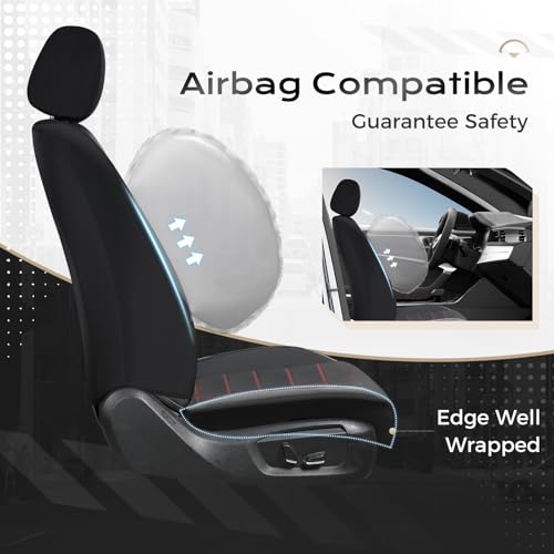 Coverado Front Seat Leather Covers, Full Leather Construction with Carbon Fibre Weave, Universal Fit for Most Cars SUV Trucks (Redline) - color: RedLine, size: Front