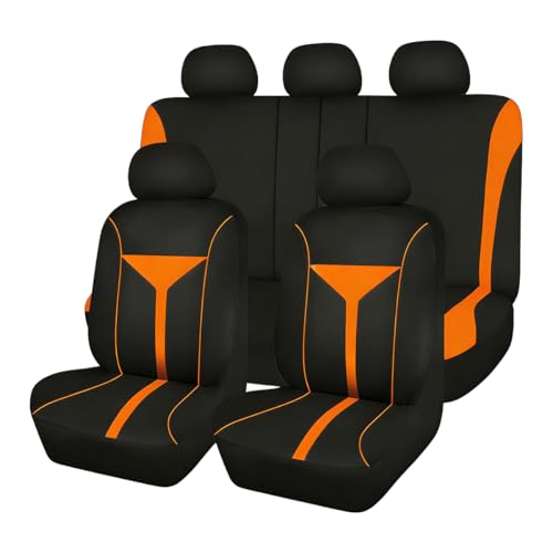 Osilly Car Seat Cover Full Set, Soft Breathable Sporty Vehicle Interior Seat Protector, Comfortable Automotive Front and Rear Split Bench Cover, Universal Fit (Orange/Black) - color: Orange/Black