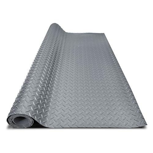4x6FT Garage Floor Mat, 2.8mm Thickened Flooring Roll for Under Car, Golf Cart Parking Mat, Diamond Plate PVC Rubber Motorcycle Mat, Non-Slip Floor Protector for Garage Warehouse Trailer, Grey - color: Grey, size: 4*6FT