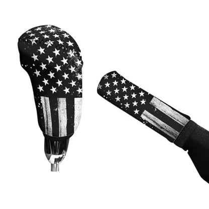 American Flag Black Print 2 Pcs Car Gear Shift Knob Cover Handbrake Cover Comfortable Vehicle Shift Lever Handle Protector Car Gear Shift Cover Set Universal Fit for Cars - color: American Flag Black