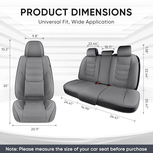 TIEHESYT Gray Car Seat Covers Full Set, Breathable Leather Automotive Front and Rear Seat Covers & Headrest for Reduce the Driving Fatigue, Compatible with Most Vehicles, Cars - color: Graceful Gray, size: Front Pair and Rear