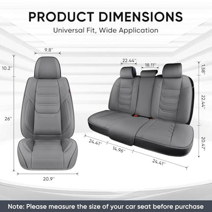 TIEHESYT Gray Car Seat Covers Full Set, Breathable Leather Automotive Front and Rear Seat Covers & Headrest for Reduce the Driving Fatigue, Compatible with Most Vehicles, Cars - color: Graceful Gray, size: Front Pair and Rear