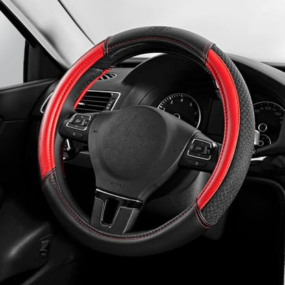 Skechers Air-Cooled Steering Wheel Cover, Leather Car Steering Wheel Cover Universal Fit 14" 1/2-15" Car Wheel Protector for Men Women Fit Suvs,Vans,Sedans,Car,Trucks,Red - color: Red