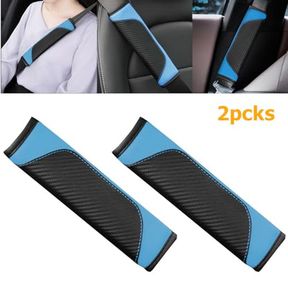 2PCS Car Seat Belt Cover, Carbon Fiber Seatbelt Shoulder Protection, Soft Car Seat Belt Strap Cushion Protect Your Neck and Shoulder, Car Accessories Seat Belt Pad for Car Truck (Blue) - color: Blue