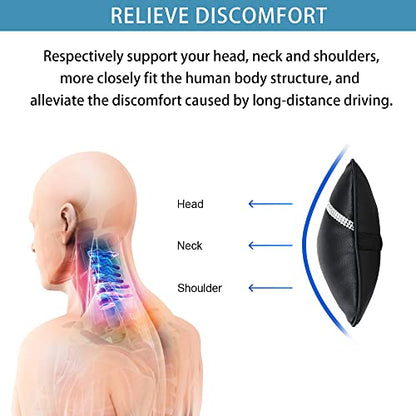 Car Neck Pillows Diamond Seat Auto Headrest Cushion Head Rest Neck 2 Pack Headrest Fit for Most Cars Universal Car Pillow Support Relax Crystal Rhinestone Pu Leather Bling Interior(Black)