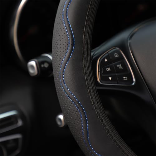 zipelo Elastic Stretch Steering Wheel Cover, Microfiber Breathable Ice Silk, Universal 15 Inch Anti-Slip Car Steering Wheel Protector, Warm in Winter and Cool in Summer for Women (Style2-Black/Blue) - color: Style2-Black/Blue