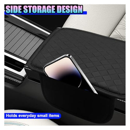 Leather Car Center Console Cover, Anti-Scratch Auto Middle Console Protective Cushion with 2 Storage Bags, Universal Waterproof Vehicle Armrest Pad Accessory for Sedan, SUV, Truck (Black) - color: Black