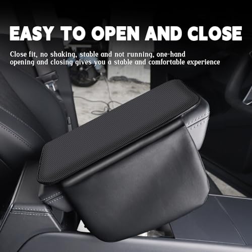 Car Armrest Cover for Car, Nappa Leather Center Console Armrest Pad with Side Storage Pockets, Breathable Non-Slip Auto Arm Rest Cushion, Universal Fit for Most Cars Tesla Model Y