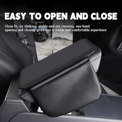 Car Armrest Cover for Car, Nappa Leather Center Console Armrest Pad with Side Storage Pockets, Breathable Non-Slip Auto Arm Rest Cushion, Universal Fit for Most Cars Tesla Model Y