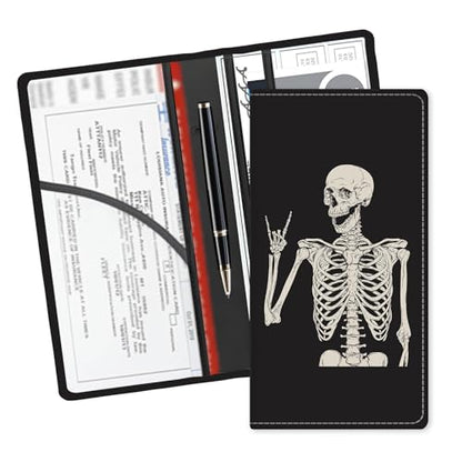 Leather Car Registration and Insurance Card Holder, Cute Car Accessories Vehicle Glove Box Car Organizer for Documents, Cards, License Funny Skull Pattern - color: Funny Skull Pattern