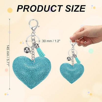 PATIKIL Rhinestone Keychains for Women, Cute Bling Heart Shape Purse Charm for Bag Handbags Car Keys - color: White-lake Blue
