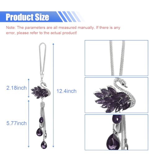 Bling Swan Car Hanging Ornament, Cute Crystal Rhinestone Car Rear View Mirror Accessories, Double Sided Car Decorations Pendant, Car Mirror Hanging Charm for Women Girls (Purple)