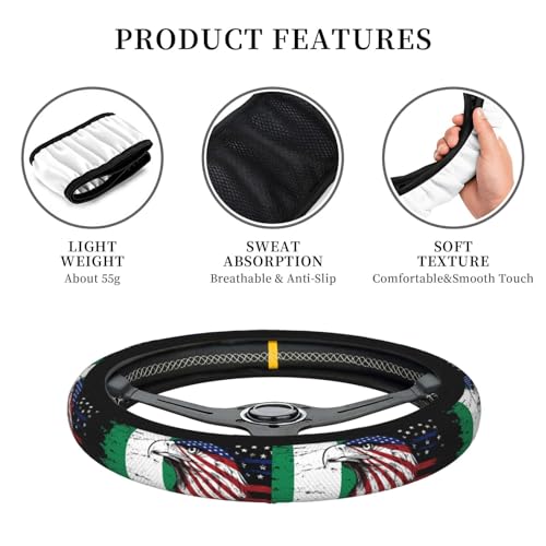 Nigeria Nigerien Flag America Eagle Breathable Neoprene Steering Wheel Cover - Anti-Slip Floral Design Universal Fit for Cars/Trucks/Suvs (14.5"-15" Inch) - color: Nigeria Nigerien Flag America Eagle