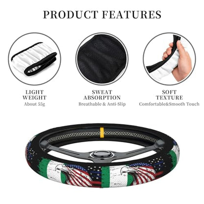 Nigeria Nigerien Flag America Eagle Breathable Neoprene Steering Wheel Cover - Anti-Slip Floral Design Universal Fit for Cars/Trucks/Suvs (14.5"-15" Inch) - color: Nigeria Nigerien Flag America Eagle