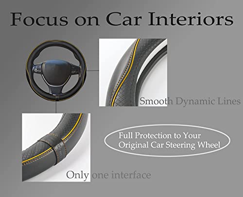 Gomass Car Steering Wheel Cover, Anti-Slip, Safety, Soft, Breathable, Heavy Duty, Thick, Full Surround, Sports Style (Black with Yellow Line) - color: Black with Yellow Line