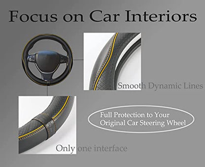 Gomass Car Steering Wheel Cover, Anti-Slip, Safety, Soft, Breathable, Heavy Duty, Thick, Full Surround, Sports Style (Black with Yellow Line) - color: Black with Yellow Line