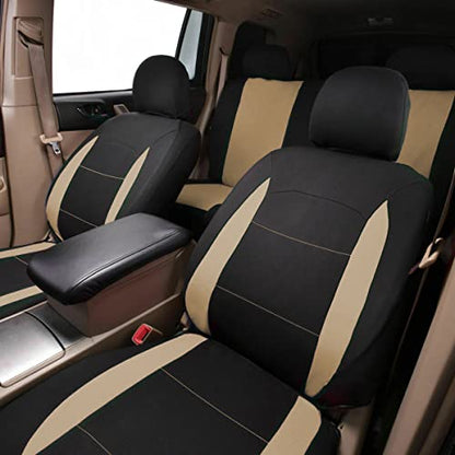 Flying Banner Car Seat Covers Set Beige Tan Front Seats Rear Bench Polyester car seat Protectors Easy installations Rear Bench Split Classic Man Lady - color: Black Beige