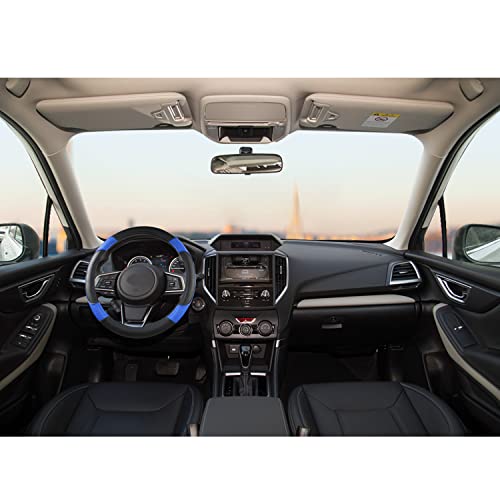 GIANT PANDA Customized Auto Steering Wheel Cover for Subaru Forester, Car Steering Wheel Cover for Subaru Outback and Crosstrek - Black+Blue - color: Black+Blue