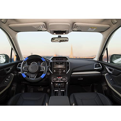 GIANT PANDA Customized Auto Steering Wheel Cover for Subaru Forester, Car Steering Wheel Cover for Subaru Outback and Crosstrek - Black+Blue - color: Black+Blue