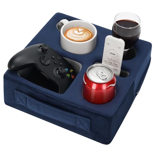Couch Cup Holder Pillow - Sofa Drink Cup Holder Cozy Buddy | Bed Caddy Organizer Holds Remote, Snacks, Phones | Waterproof Anti-Spill Sofa Beverage Tray for Car, Pack, Beach, RV, Boat (Navy) - color: Navy-M, size: M-10x10x3.75inch