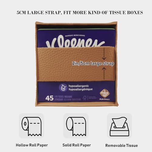 Tissue Box Cover Holder Square Tissue Cube Cover PU Leather Tissue Organizer with Bottom Belt for Bathroom, Tabletop, Car, Night Stands, Office, Home, Kitchen (1, Brown) - color: Brown