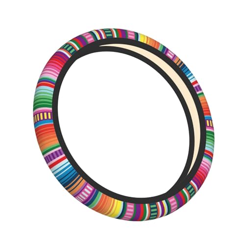 Mexican Blanket Serape Stripe Pattern Colorful Car Steering Wheel Cover,Non-Slip Elastic Neoprene-Sweat Car Accessories,Universal 15 Inch Fit Auto, Vans Trucks,Suvs, Truck - color: Mexican Serape