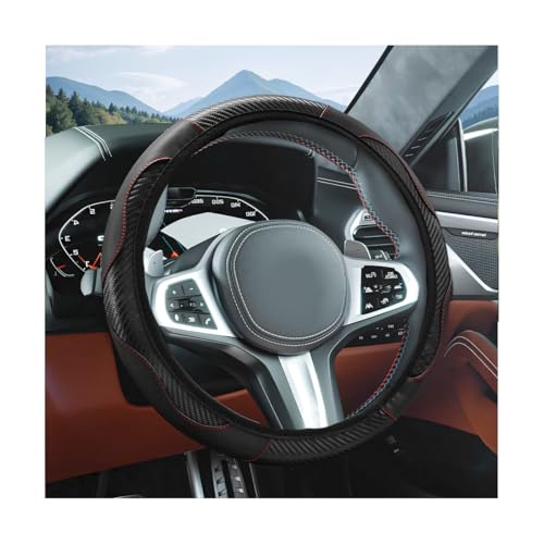 Elastic Car Steering Wheel Cover, Carbon Fiber Leather Automotive Wheel Protector, Anti-Slip Breathable Vehicle Interior Steering Accessories for Men Women, Universal Fit (Black) - color: Black