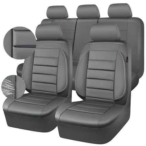CAR PASS Leather Seat Covers Full Set Universal Water Resistant 3D Foam Back Support, Luxury Comfort Automotive 5 Seat Covers All Season Fit for SUV,Sedan,Van, Airbag Compatible Elegance (Gray) - color: All Gray