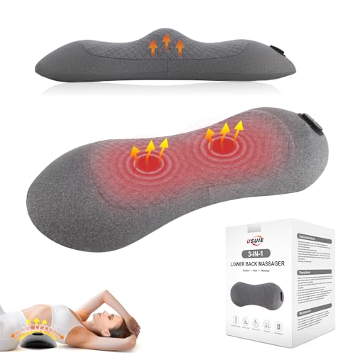 3-in-1 Rechargeable Electric Lumbar Support Pillow with Heat & Massage & Traction, Ergonomic Lower Back Massager for Pain Relief Deep Tissue, Ideal for Car/Bed/Sleeping/Office Chair/Travel