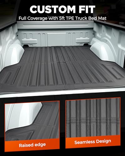 Car 5FT Bed Liner & Floor Mats for Ford Ranger SuperCrew Cab: 2026 2025 2024 All-Weather Mats Full Set for Ford Raptor with 5ft Trunk Bedmat, Anti-Slip Waterproof Protection Truck Accessories