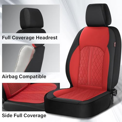 Coverado Leather Seat Covers Full Set, Red Seat Covers for SUV, Pickup Truck, Sedan, Automotive Vehicle Interior, Waterproof and Durable All Weather Protector