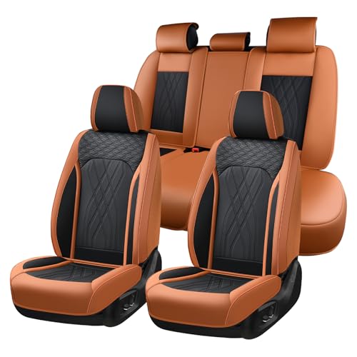 Seat Cover Full Set Automotive Seat Cover 5 Seats Leather Waterproof Car Seat Cover Easy installation Non-slip Comfort Cushion Universal Fit for Most Car Truck SUV Seat Protection, Brown&Black - color: Brown&Black, size: FullSet