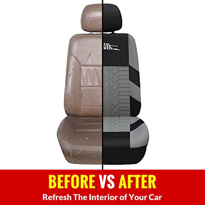 Gray Three Row Car Seat Covers Full Set (7 Headrests), 3D Tyre Embossed, Airbag Compatible, Universal Fit for Car, Truck, SUV (7 Passenger) - color: Black & Gray, size: Three Row Set (7 pieces)