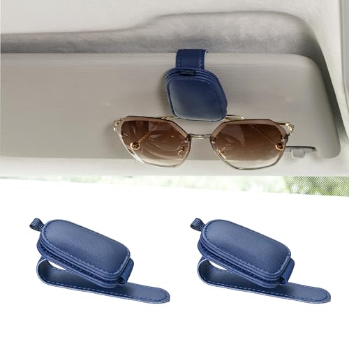 Yuoyar Sunglass Holder for Car, Magnetic Leather Sunglasses Holder and Ticket Card Clip, Car Visor Accessories, 2 Packs (Blue) - color: Blue