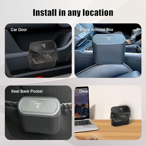 Car Small Trash Can with Lid, Leakproof Mini Car Garbage Can, Waterproof Push Button Easy Empty, Suitable for Desktop Office Bedroom Dorm Home Vehicle with 75 PCS Plastic Trash Bag (Black) - color: Black