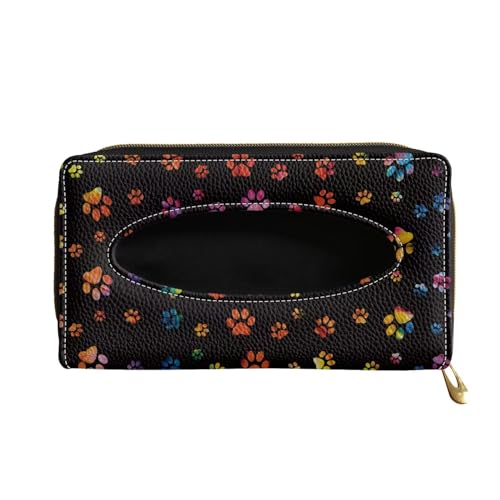 Biyejit Car Tissue Holder, Colorful Paws Car Mask Holder, Car Sun Visor Napkin Holder Backseat Tissue Case，Pu Leather Tissues Box - color: Colorful Paws, size: 1 Pack