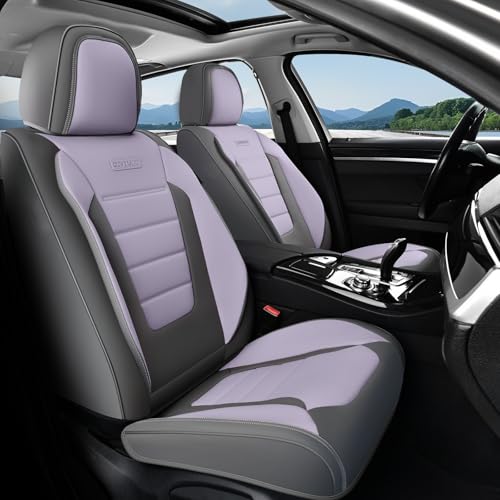 Coverado Car Seat Covers Front, Seat Covers for Cars, Waterproof 2-Pack Car Seat Cushions, Leather Carseat Seat Protectors, Universal Seat Covers Fit for Most Sedans SUV Pick-up Trucks(Gray&Purple) - color: Gray&Purple, size: Front