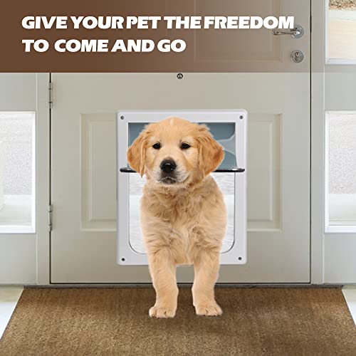 Doggie Dog Flap Interior Sliding Door Wall 2 Ways Locking Entry Pet Glass Door with Transparent Flap - size: Large