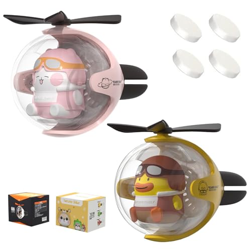 2 Pcs Pilot Car Air Freshener, Cute Duck Car Vent Clip Air Freshener Automotive Air Outlet Fan Diffuser, Automotive Interiors Vent Decoration (Cat+Duck - s) - color: Cat+Duck - s