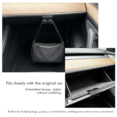 4 Pcs Glove Box Hooks Compitable with Tesla Model Y/3, Car Purse Hook & Organizer Bag Holder