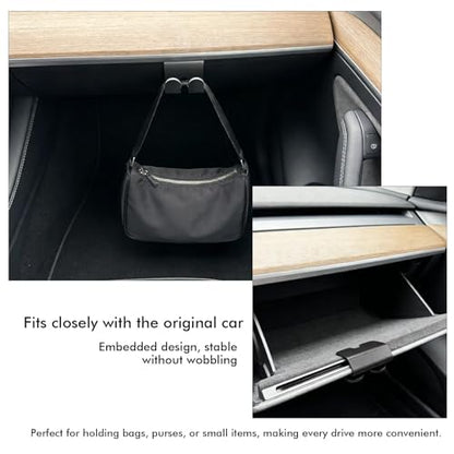 4 Pcs Glove Box Hooks Compitable with Tesla Model Y/3, Car Purse Hook & Organizer Bag Holder