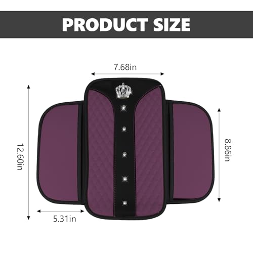 Wuyaoyao 8PCS Car Accessories Set, Bling Crown Leather Car Steering Wheel Cover w/Armrest Pad, Seat Belt Cover Pads, Gear Shift & Handbrake Covers, Cup Holder Coasters, Auto Interior Decor (Purple)