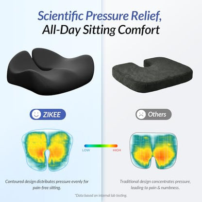 Pioneering Seat Cushion for Pressure Relief, Ergonomic Office Chair Cushion for Sciatica, Back, Hemorrhoids & Tailbone Pain Relief, High-Density Memory Foam Car Seat Cushion with Anti-Slip Base