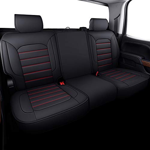 LUCKYMAN CLUB Silverado Seat Covers Fit for 2007-2023 2024 2025 Chevy Sierra Silverado 1500 2500 3500 Crew,Double,Extended Cab with Water Proof Faux Leather (Black & Red Full Set) - color: Black & Red, size: Full set