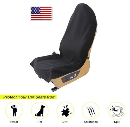 Waterproof Towel Car Seat Cover, Sweatproof Non-Slip Seat Protector, Universal Fit for Front Bucket or Rear Bench Seat of Cars, SUVs, Vans, Trucks, Compatible with Airbags and Armrests (Black, 2 Pack) - color: Black, 2 Pack