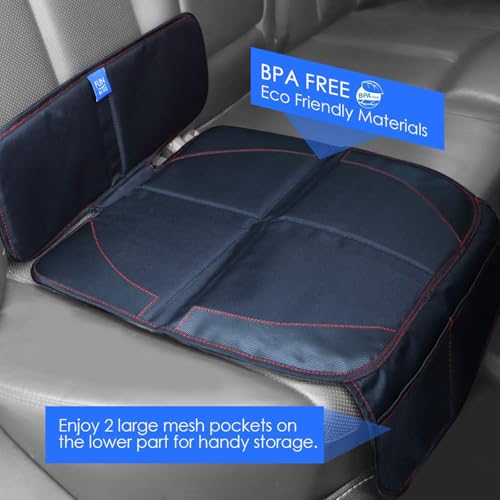 funbliss Car Seat Protector for Child Car Seat,Auto Seat Cover Mat for Under Carseat with Thickest Padding to Protect Leather & Fabric Upholstery,PVC Leather Reinforced Corners