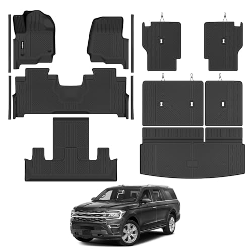 Floor Mats for 2018-2024 Ford Expedition 7 Seats/Captain Chairs, Trunk Mat and 2nd/3rd Backrest Mat & Door Sill Guard All Weather TPE Protector for Ford Expedition Accessories - size: 6)Expedition 7 Seats|2018-2024