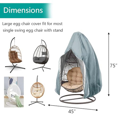 【Upgraded】Patio Egg Chair Covers with Zipper, Wicker Egg Swing Chair Covers, Waterproof Heavy Duty Weather Resisatnt Outdoor Chair Cover, Windproof Hanging Chair Cover, 75" x 45", Grey, 1 Pack - color: Grey, size: Single Seat 75'' (L) x 45''(W)